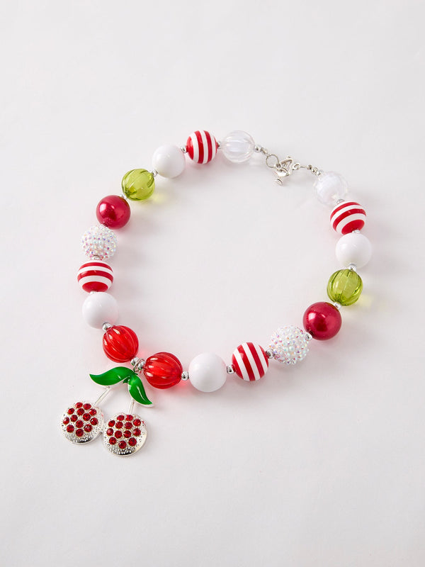 Cute vintage cherry pendant necklace for babies, showcasing a charming design in accessories and seasonal wear.