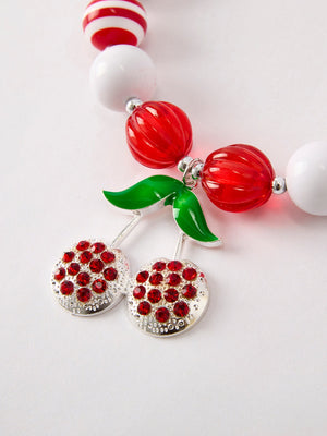 Cute vintage cherry pendant necklace for babies, showcasing a charming design in angle 4 view. Perfect accessory!