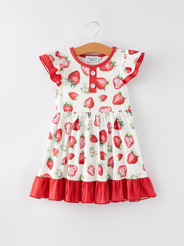 Strawberry Ruffle Girls Dress