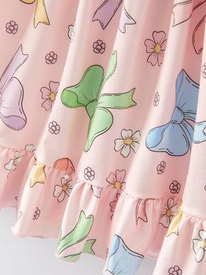 Colorful Bow Print Ruffles Girls Dress
