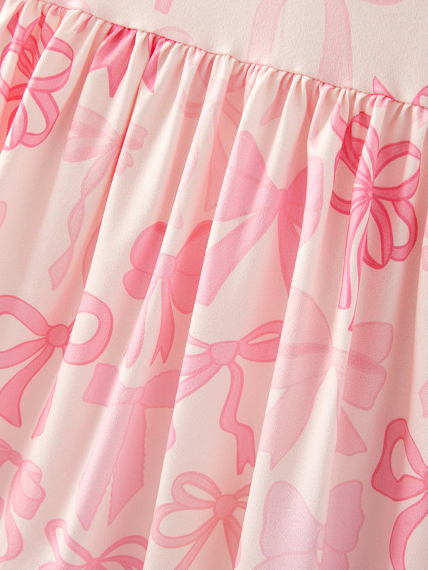 Bow Print Flying Sleeve Girls Dress