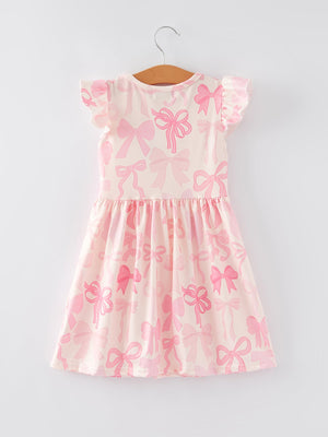 Bow Print Flying Sleeve Girls Dress