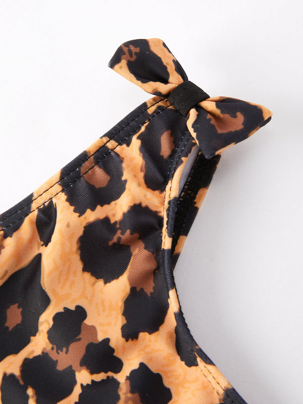 Leopard print girls' swimsuit at angle 3, perfect for stylish summer fun.
