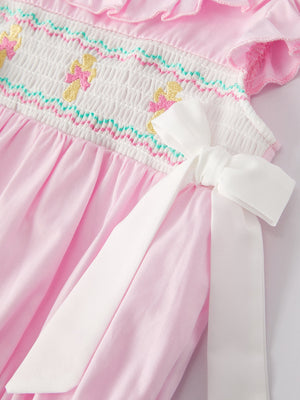 Pink Smocked Church Christ Bishop Christening Romper