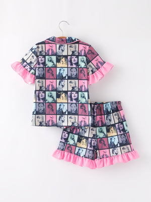 Mommy me Black TS Summer Ruffle Pajama Set
