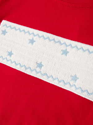 4th of july Star Embroidery Smocking Boys Set