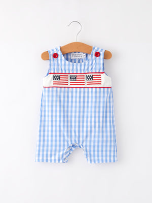 4th of july Flag Embroidery Smocking Boys Romper