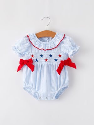 4th of july Girls' Smocking Star Embroidered Romper