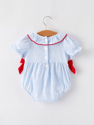 4th of july Girls' Smocking Star Embroidered Romper