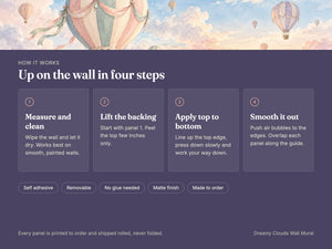 Watercolor Dreamy Clouds Hot Air Balloon Wall Mural, image 9