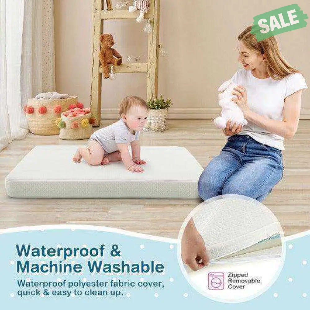 38 x 26 Inch Dual Sided Pack and Play Baby Mattress Pad with Removable Washable Cover-White Toddler Beds