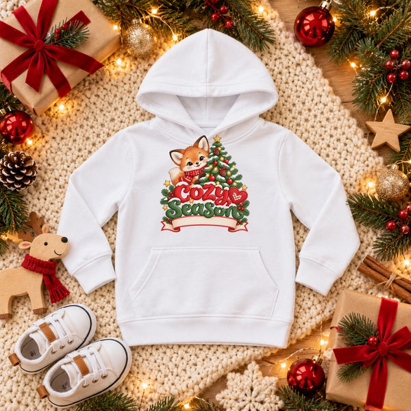 Personalize the Cozy Season toddler hoodie in white with your baby's name
