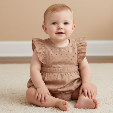 Organic Eyelet Flutter Romper - Clay Eyelet
