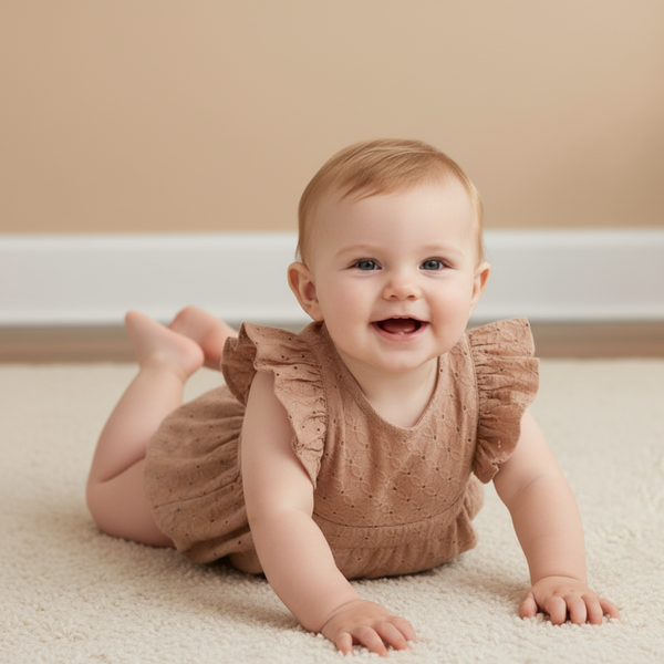 Organic Eyelet Flutter Romper - Clay Eyelet