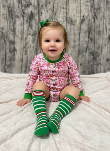 Fa la la pink and green long sleeve leotard for babies, perfect for playful outfits and comfortable wear.