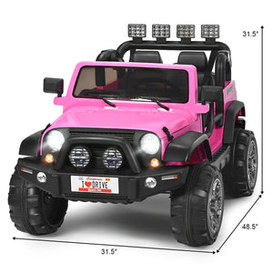 12V 2-seater ride-on car truck with remote control and storage, perfect for kids' outdoor fun and adventure.