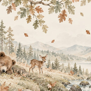 Sleeping Bear Oak kids bath mat, close up of the watercolor artwork