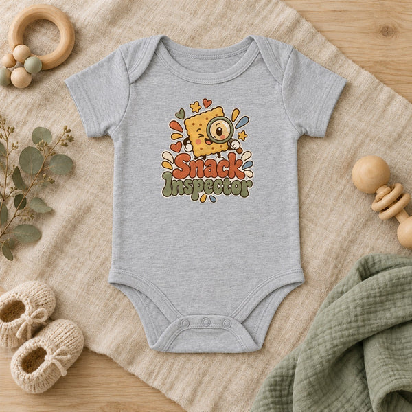 Snack Inspector baby bodysuit in heather grey