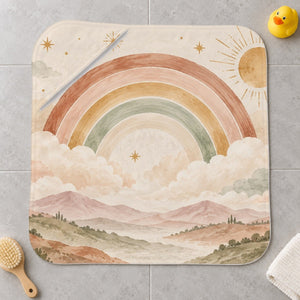 Starry Rainbow Dreamland kids hooded bath towel laid flat