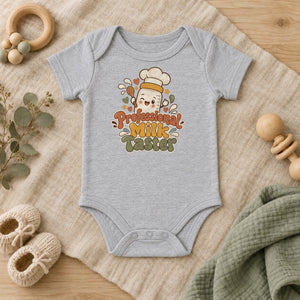 Professional Milk Taster baby bodysuit in heather grey