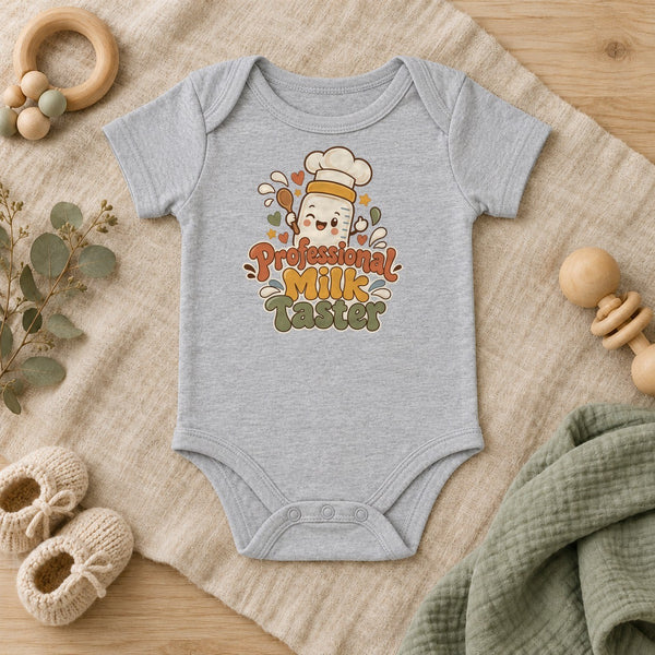 Professional Milk Taster baby bodysuit in heather grey