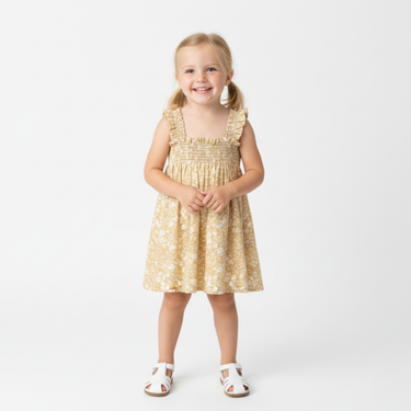 Organic Smocked Sundress - Yellow Blossom