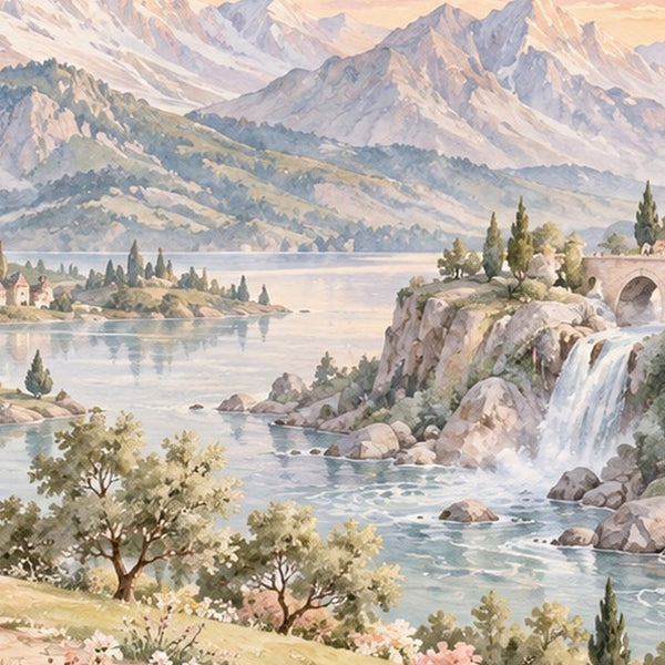 Dreamy Kingdom Fairy Tale shower curtain, close up of the watercolor artwork