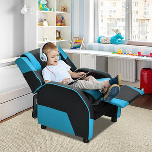 Kids PU leather gaming sofa recliner with headrest and footrest, perfect for comfortable play and sleep. Angle 26 view.