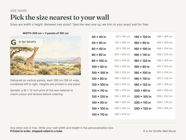 Watercolor G is for Giraffe Alphabet Wall Mural, image 5