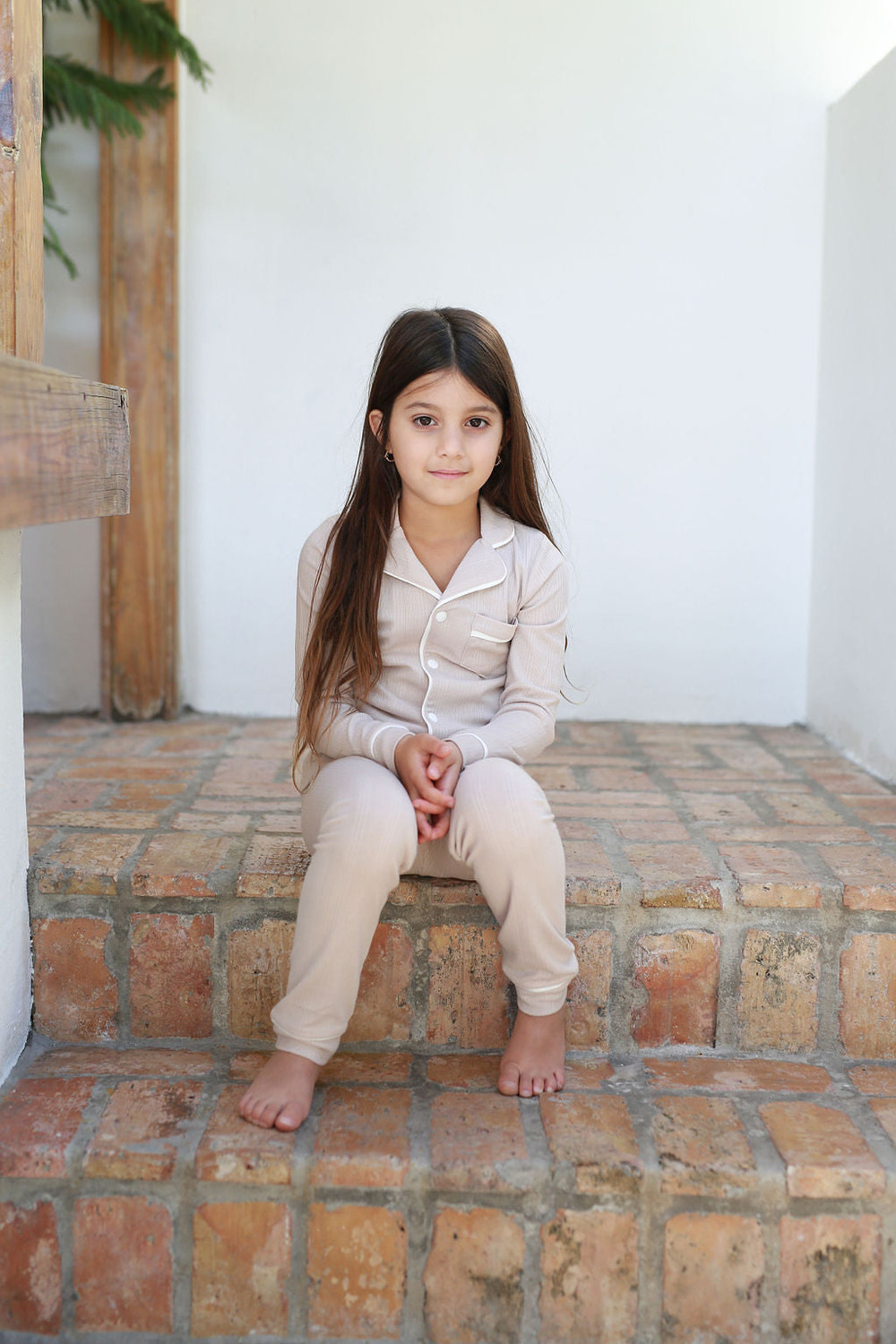 Ribbed Grandpa PJ- Beige