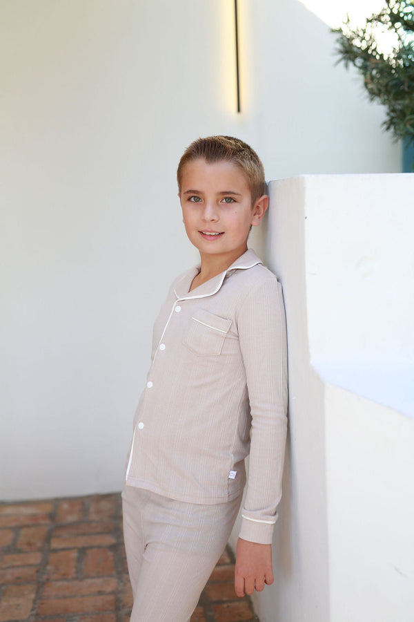 Ribbed Grandpa PJ- Beige