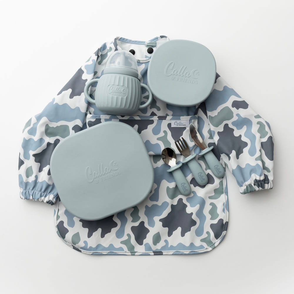 Grayson Long Sleeve Bib in Camo design, perfect for keeping babies clean during mealtime.