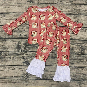 Santa Stripe two-piece ruffle set for babies, perfect for festive playtime and holiday celebrations.