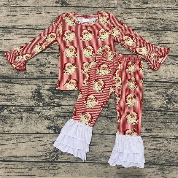 Santa Stripe two-piece ruffle set for babies, perfect for festive playtime and holiday celebrations.