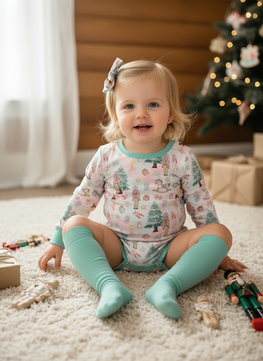 Mint Nutcracker long sleeve Leo for babies, perfect for playtime and festive celebrations.