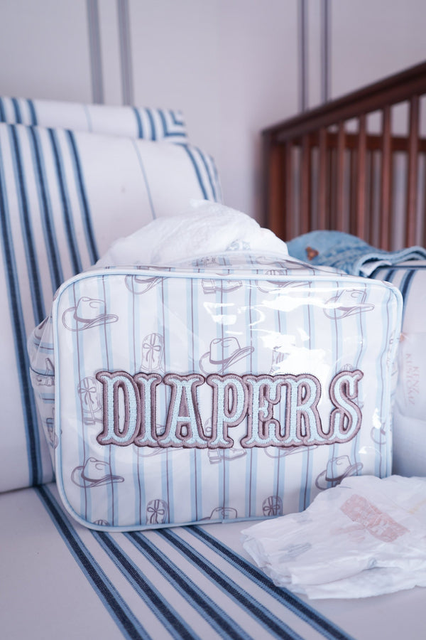 KenzKustomz Diapers XL Western Blues Clear Coat Travel Bag