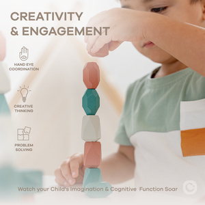 Colorful stacking blocks in a dino pack for toddlers, showcasing fun shapes and vibrant designs. Angle 3 view.