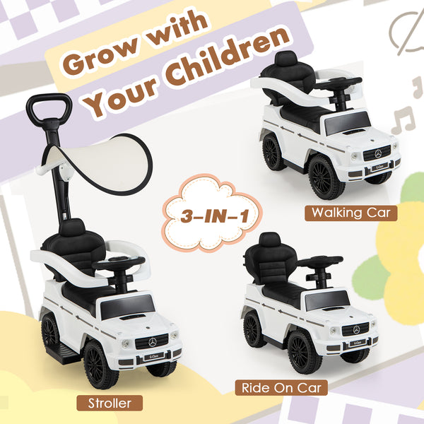 3-In-1 Ride on Push Car Mercedes Benz G350 Stroller Sliding Car with Canopy