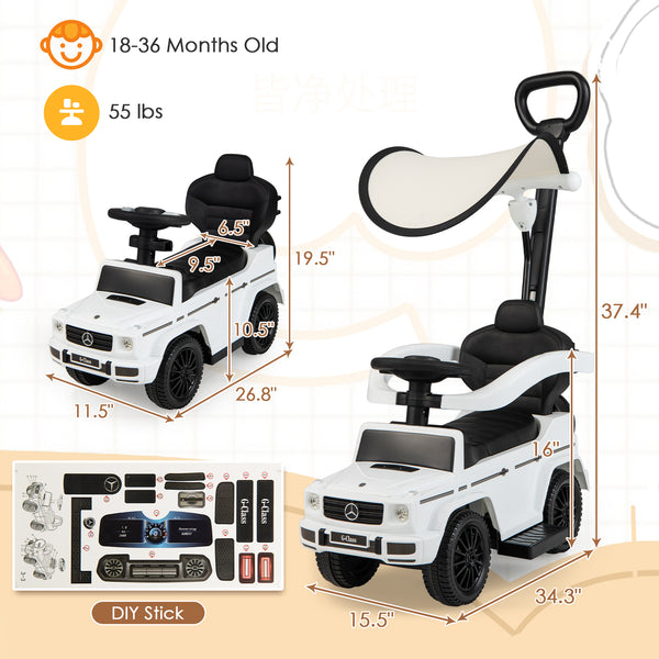 3-In-1 Ride on Push Car Mercedes Benz G350 Stroller Sliding Car with Canopy