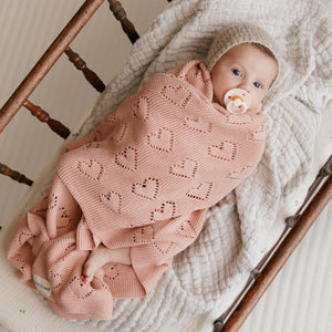 100% Cotton Luxury Knit Heart Swaddle Baby Blanket