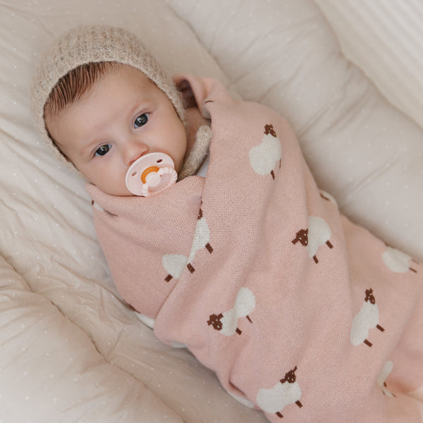 Sheep Knit Receiving Baby Blanket