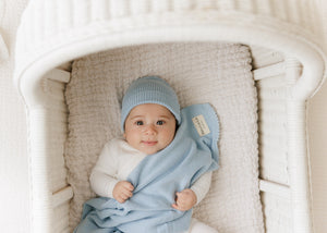 Luxe Collection 100% Organic Cotton Luxury Knit Baby Blanket + Hat Set with Gift Box