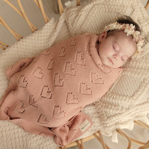 100% Cotton Luxury Knit Heart Swaddle Baby Blanket