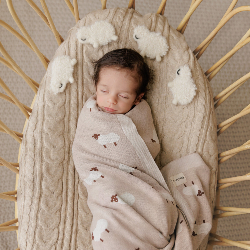 Sheep Knit Receiving Baby Blanket