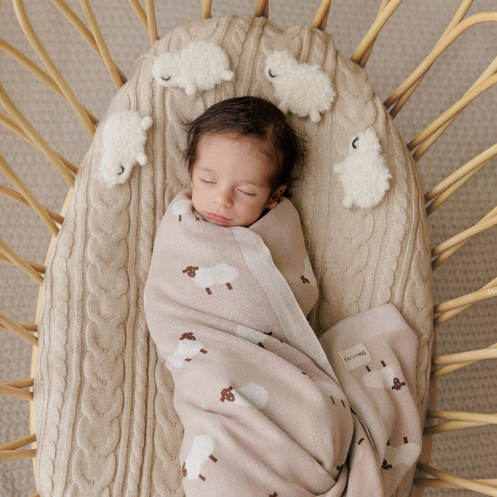 Sheep Knit Receiving Baby Blanket - MOOGCO Baby