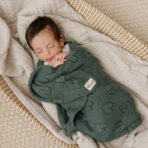 100% Cotton Luxury Knit Heart Swaddle Baby Blanket