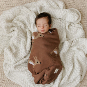 Luxury Cotton Deer Knit Swaddle Baby Blanket