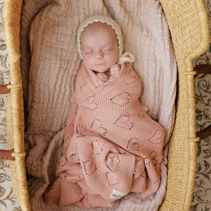 100% Cotton Luxury Knit Heart Swaddle Baby Blanket