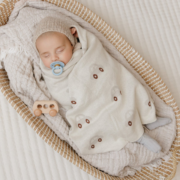100% Cotton Luxury Knit Car Swaddle Blanket - MOOGCO Baby