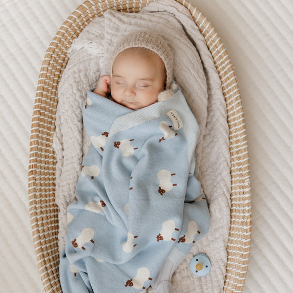 Sheep Knit Receiving Baby Blanket